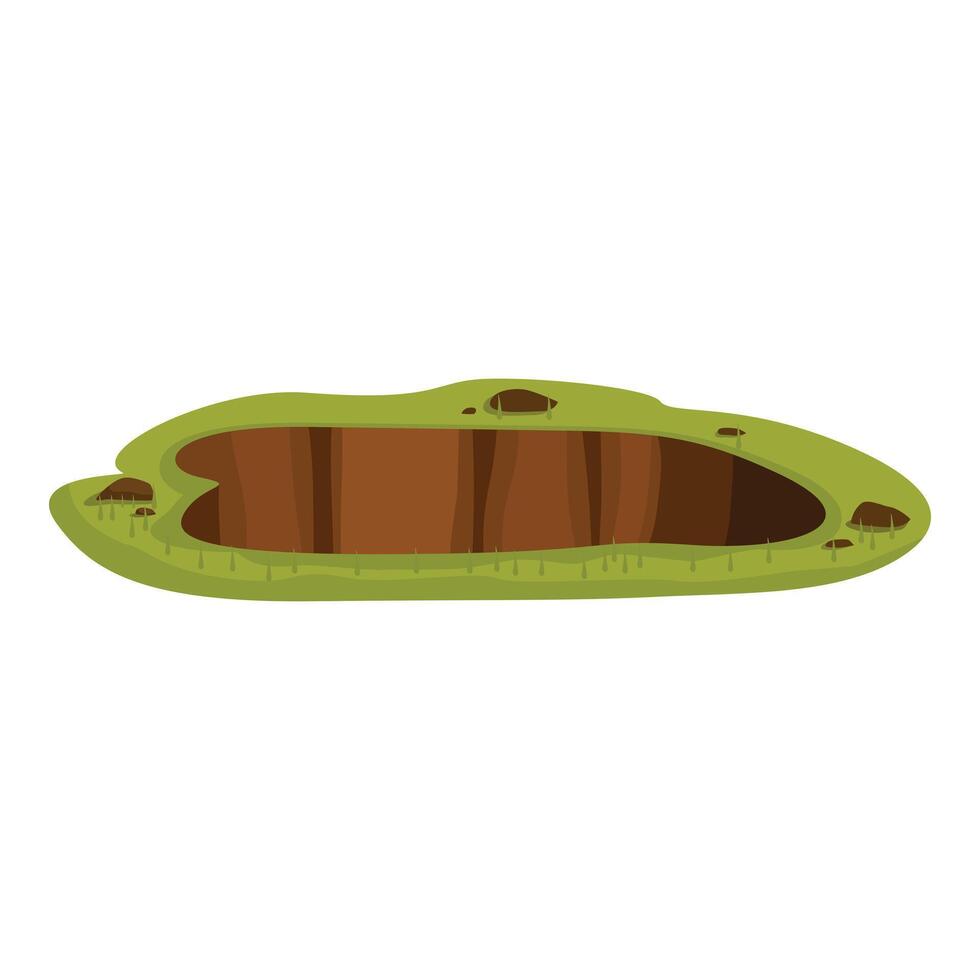 Big hole ground showing soil layers with green grass vector