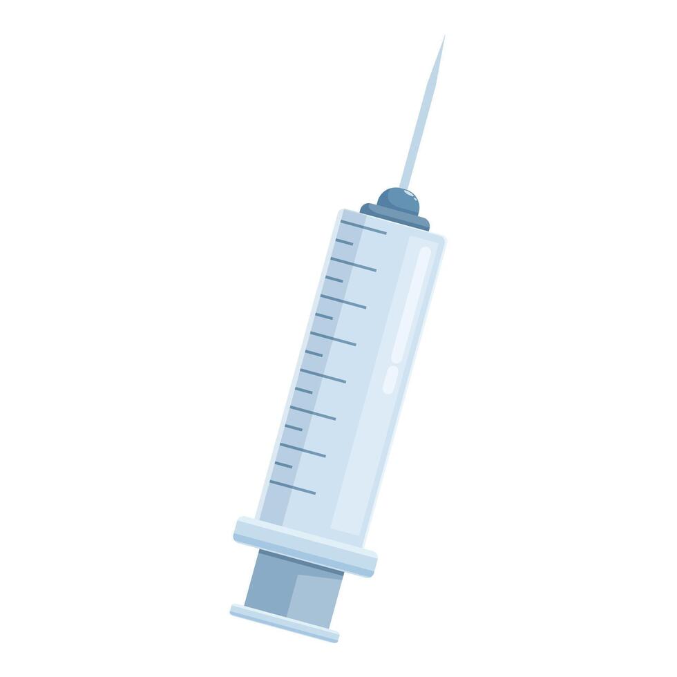Medical syringe with needle pointing upwards for injection vector