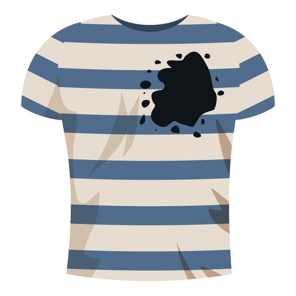 Striped t shirt showing stain after being washed with bleach vector