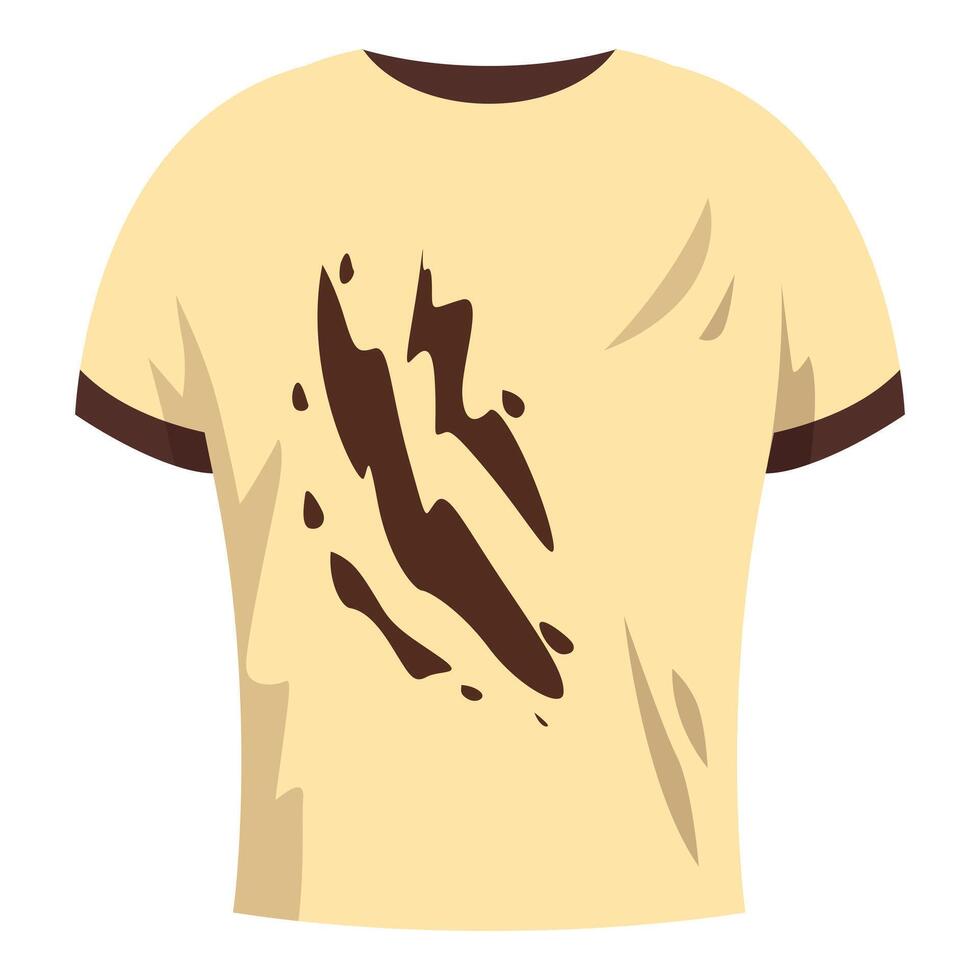 Yellow t shirt with large brown chocolate stain, messy clothing concept vector