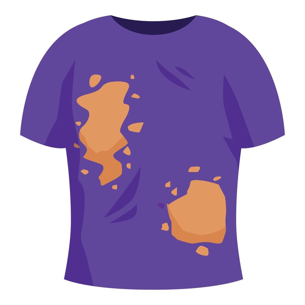 Purple t shirt showing stains and holes from being worn out vector