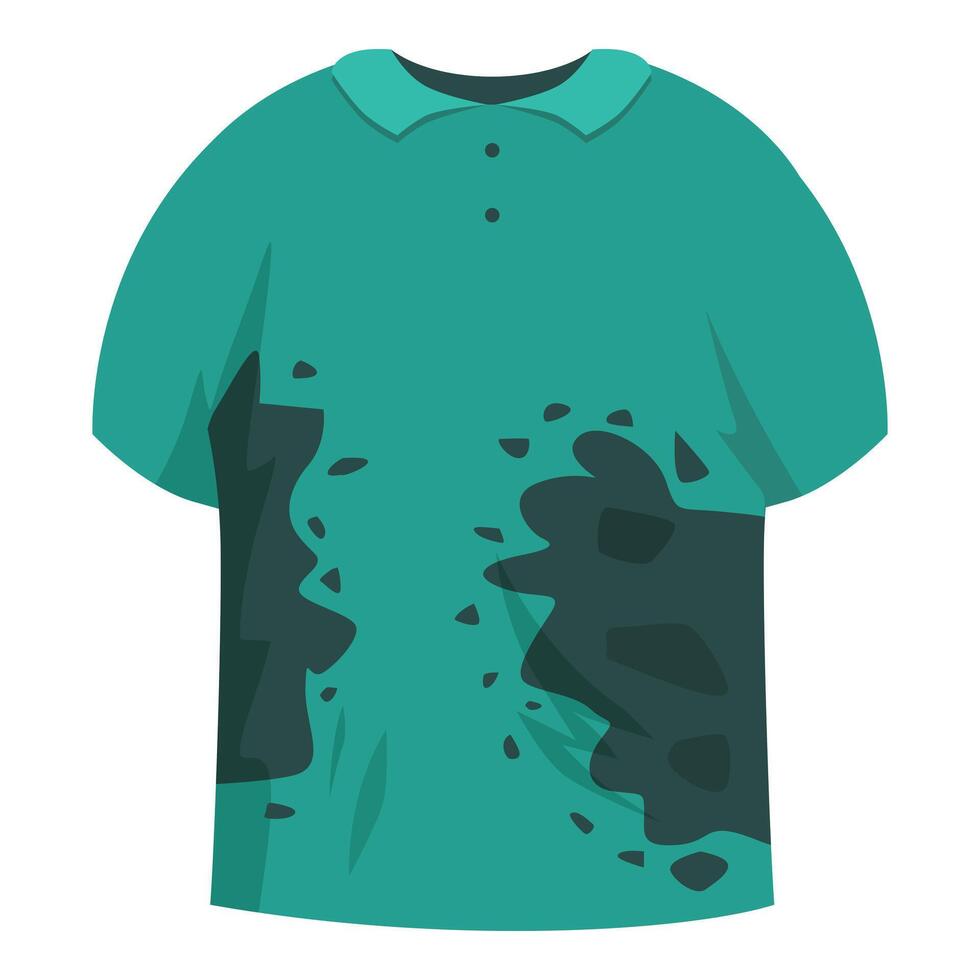 Green polo shirt showing stain after being washed with bleach accident vector