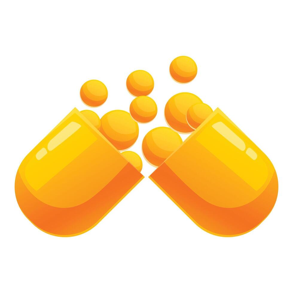 Yellow capsule pill opening releasing tiny round vitamins vector