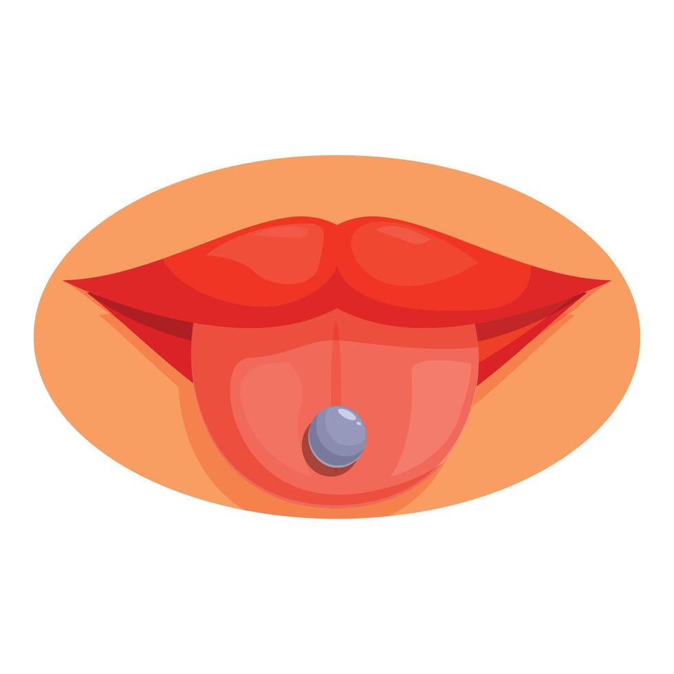 Red lips are sticking out the tongue showing a tongue piercing vector