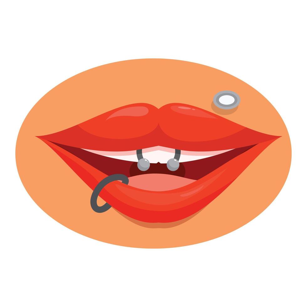 Red lips showing piercings on tongue and above lip vector