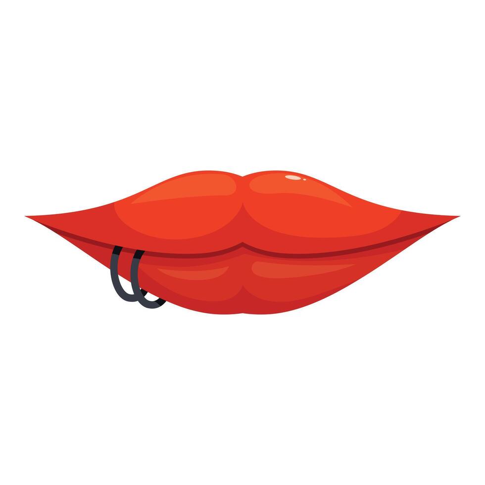 Red lips showing piercing ring on white background vector