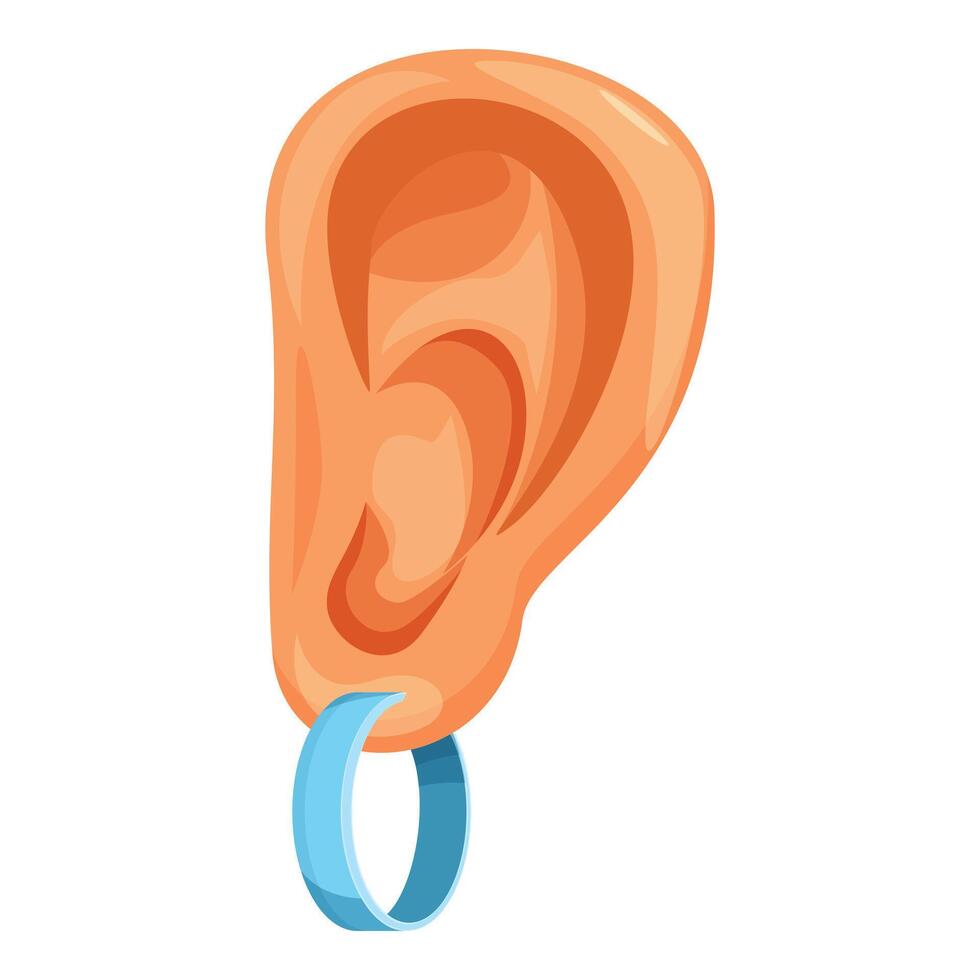 Human ear with piercing wearing a blue earring illustration vector
