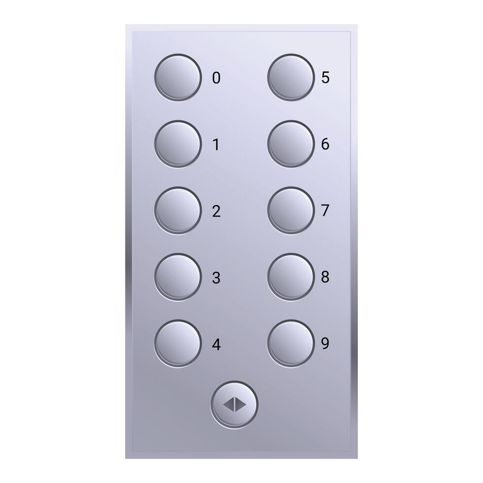 Modern elevator control panel showing numbers zero to nine vector