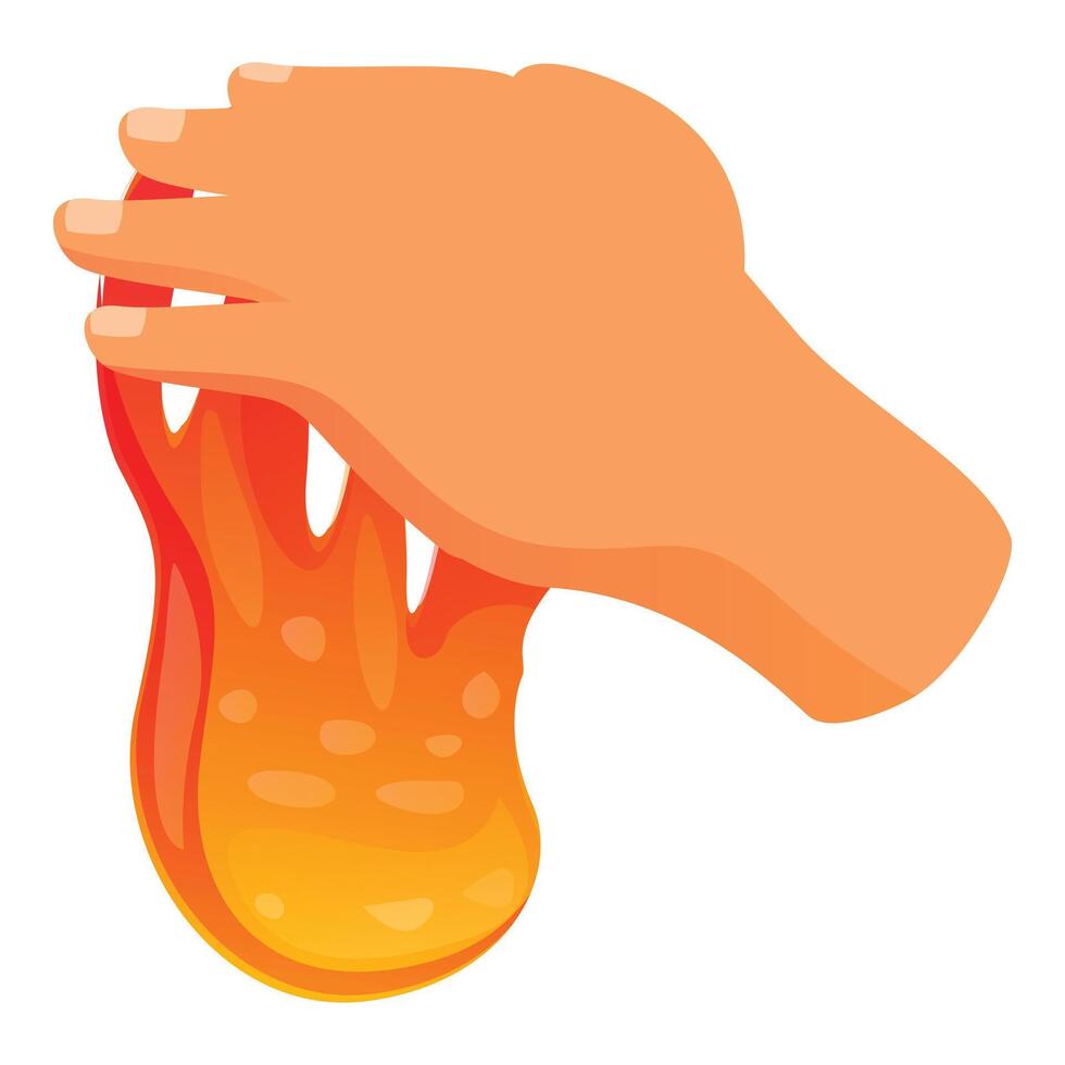 Hand holding stretching sticky orange slime vector