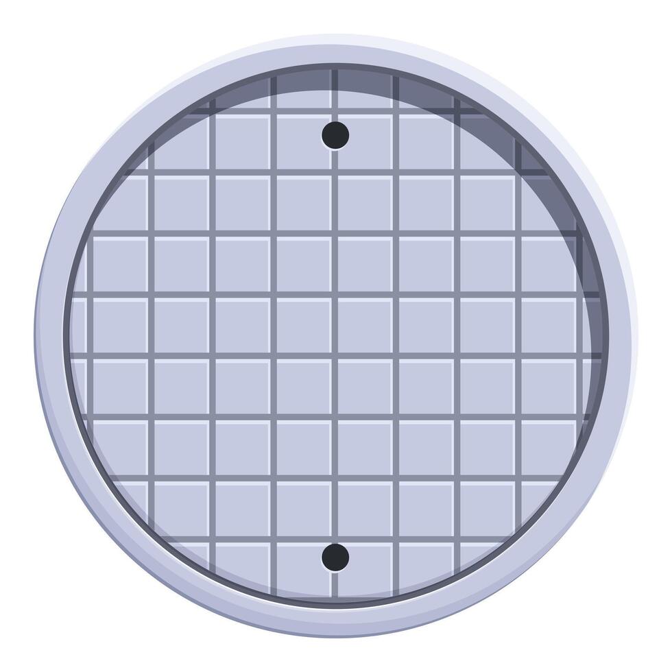 Round manhole cover protecting hole in ground with metal grate preventing accidents vector