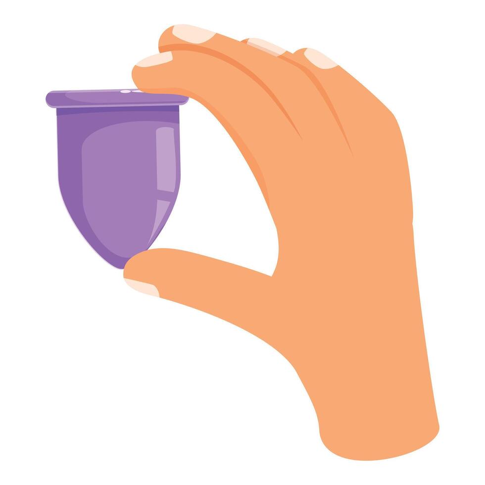 Woman hand holding menstrual cup, feminine hygiene product vector