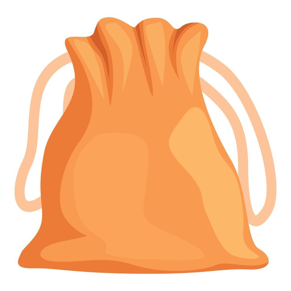 Orange cloth bag standing with drawstring closing vector