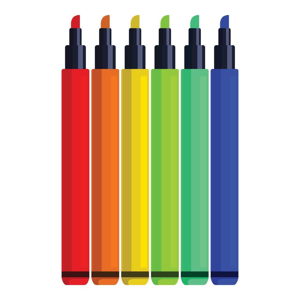 Set of colorful highlighter markers standing up in a row vector