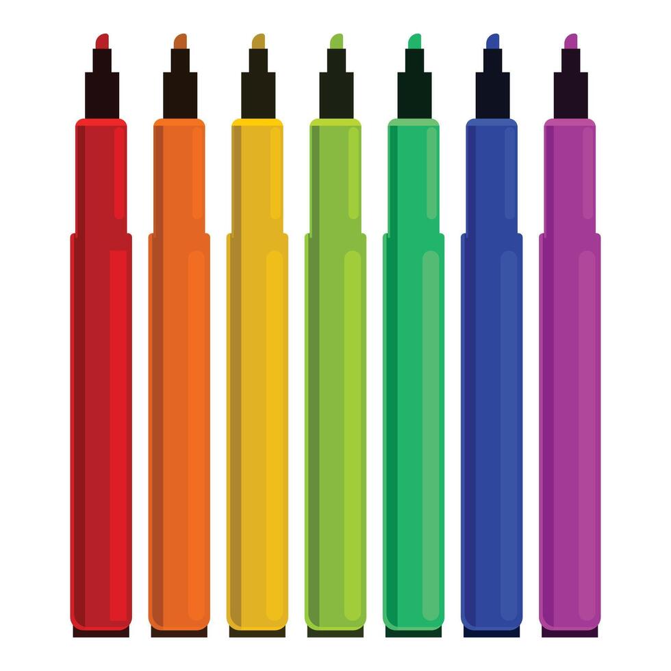 Set of colorful highlighter pens standing up in a row vector