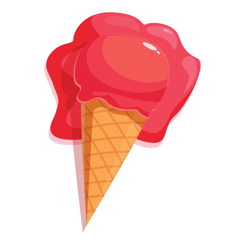 Strawberry ice cream melting on waffle cone vector