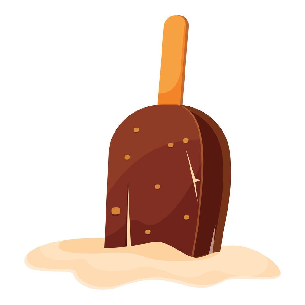 Chocolate ice cream bar melting on the sand on a hot summer day vector