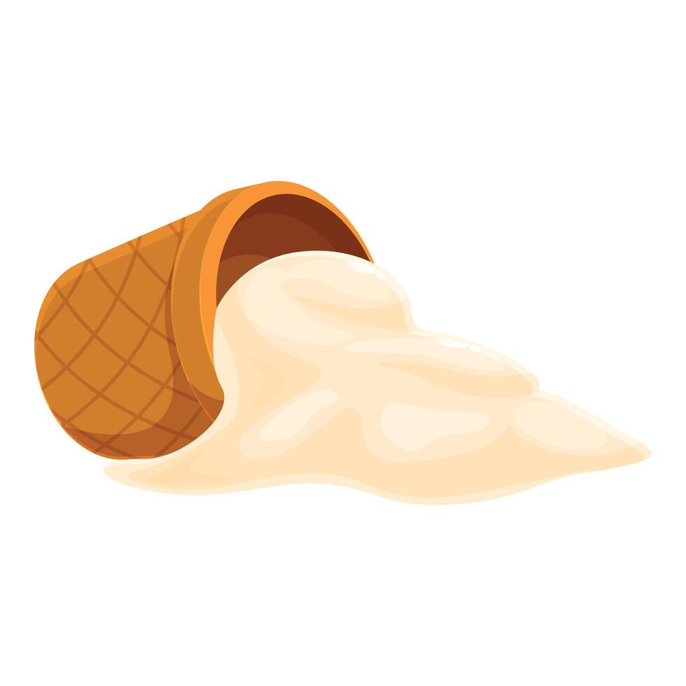 Waffle cone dropped ice cream scoops melting dessert vector