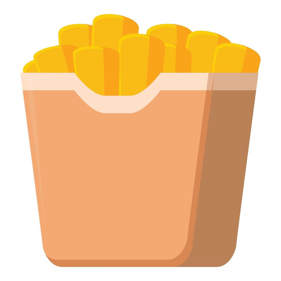 Cardboard box full of french fries standing on white background vector