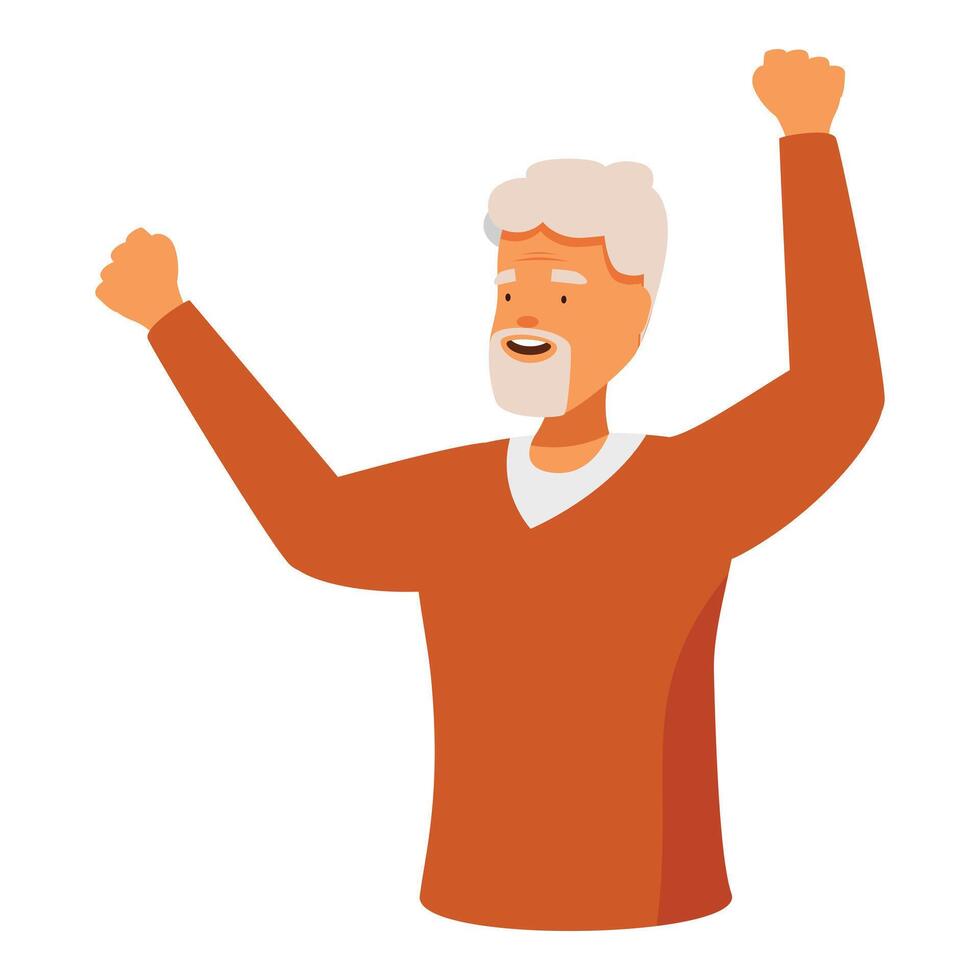 Happy senior man cheering with his fists raised in the air vector