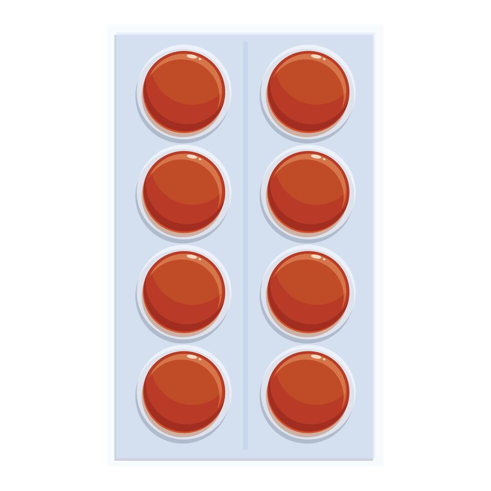 Blister pack containing round brown pills for medical treatment vector
