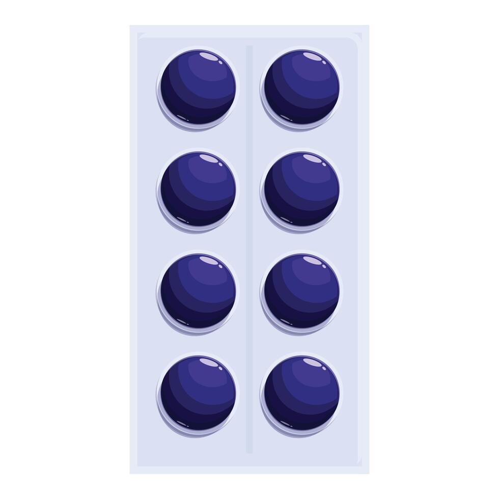 Blister pack containing round blue pills is lying on table vector
