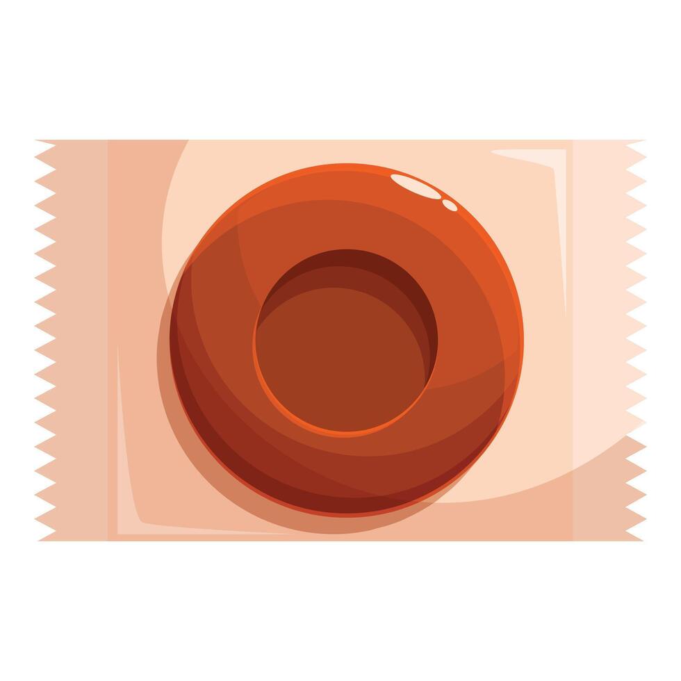 Round chocolate candy lying on wrapper in top view vector