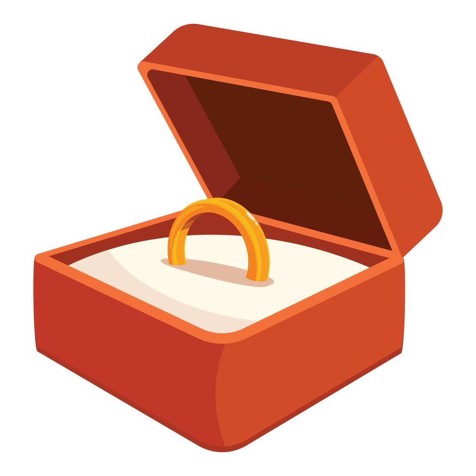 Golden ring lying in open red jewelry box for proposal vector