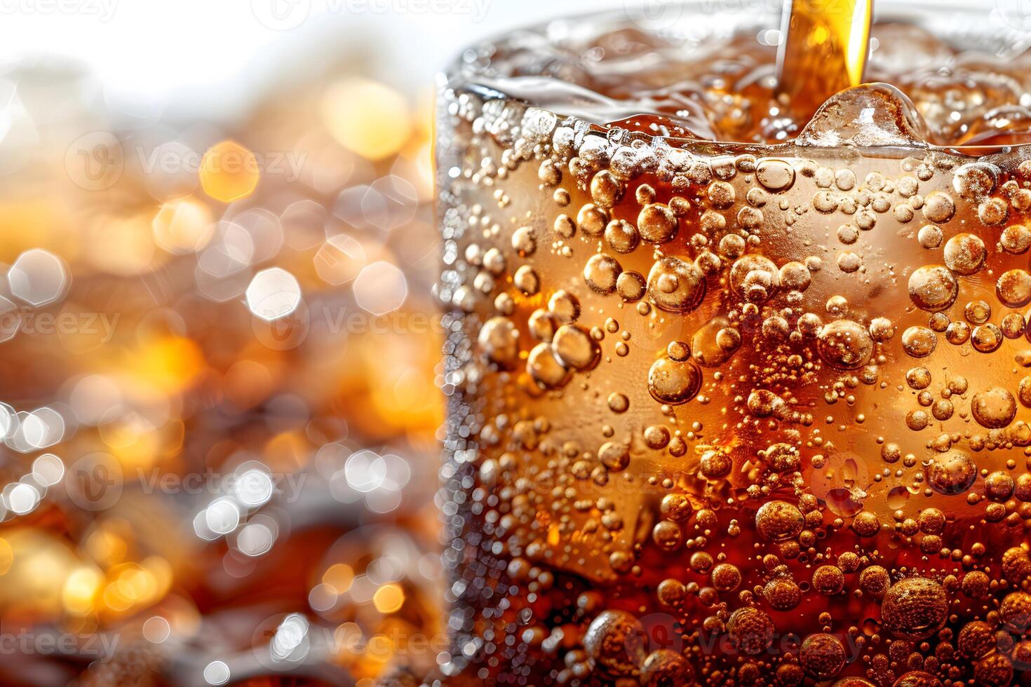 Refreshing Cold Fizzy Cola Drink with Bubbles Close-Up - Beverage Texture for Refreshment Design photo