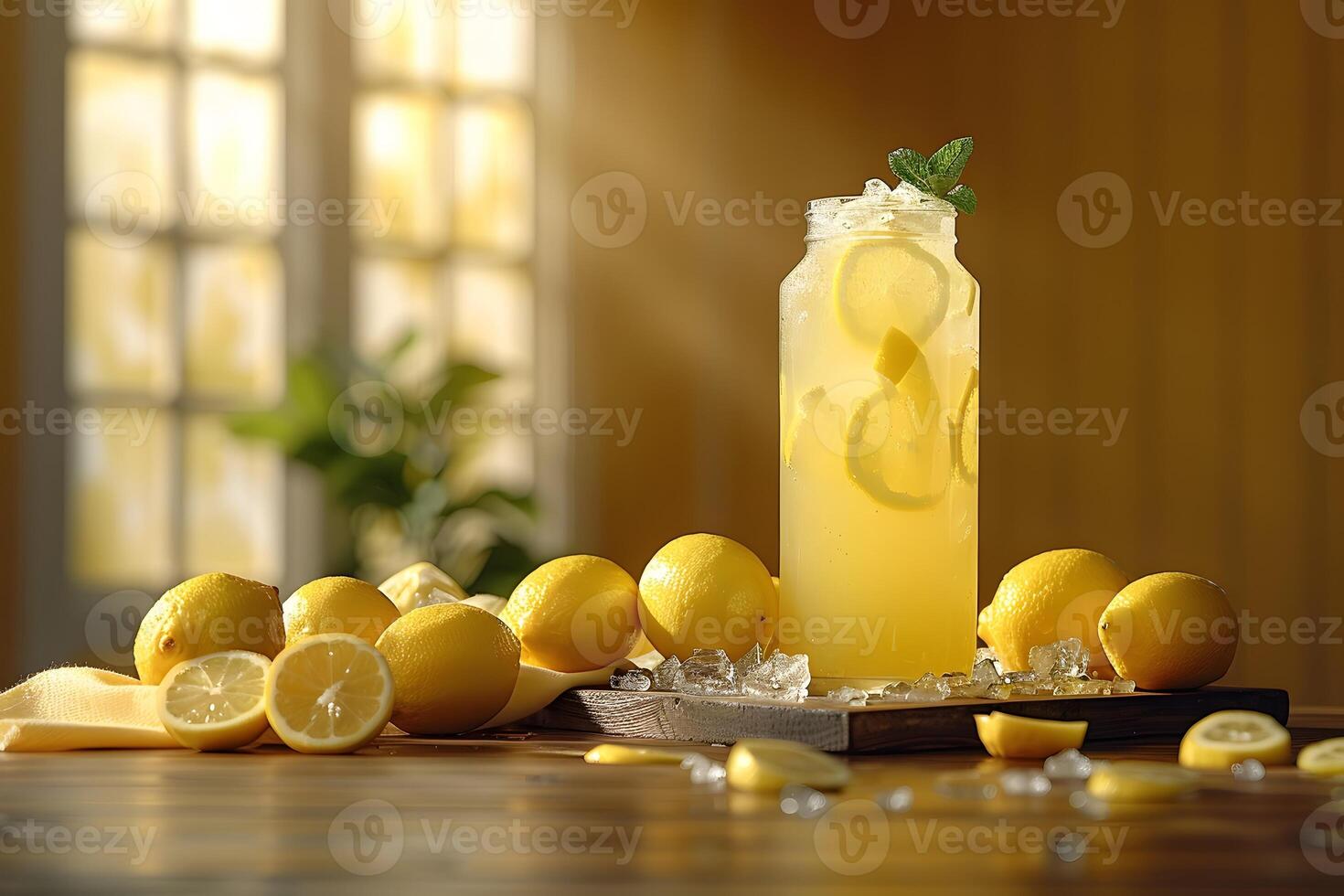 Refreshing Homemade Lemonade with Fresh Lemons and Ice Perfect Summer Beverage for Warm Days photo