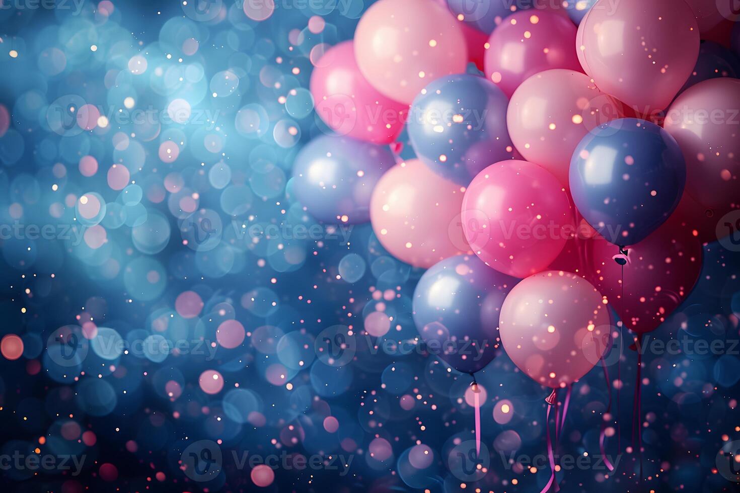 Festive Pink and Blue Balloons with Sparkling Bokeh Background for Party Decor and Celebrations photo