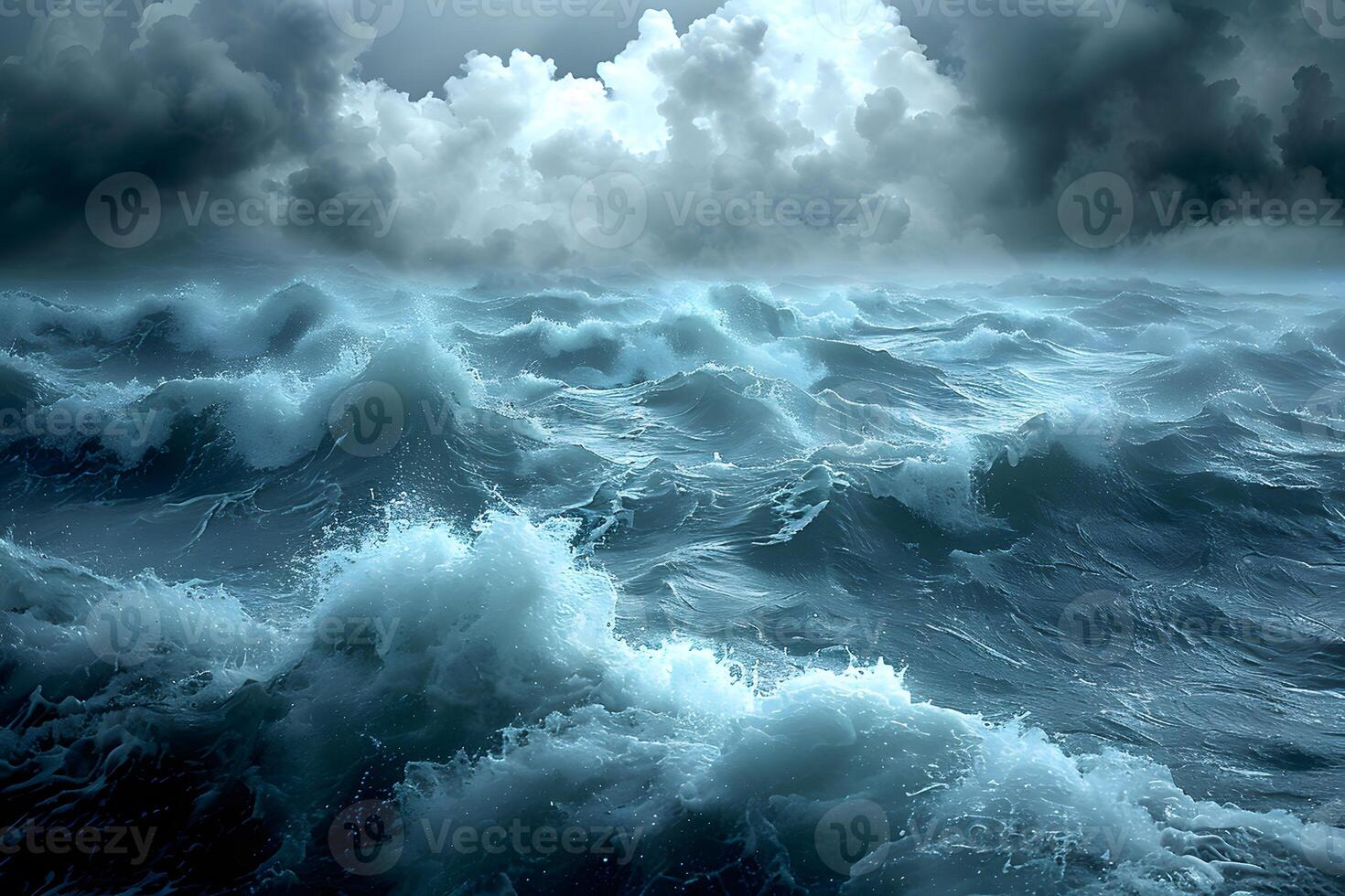 Dramatic Ocean Waves and Stormy Clouds - Nature's Power and Beauty for Artistic Print, Poster, Card Design photo