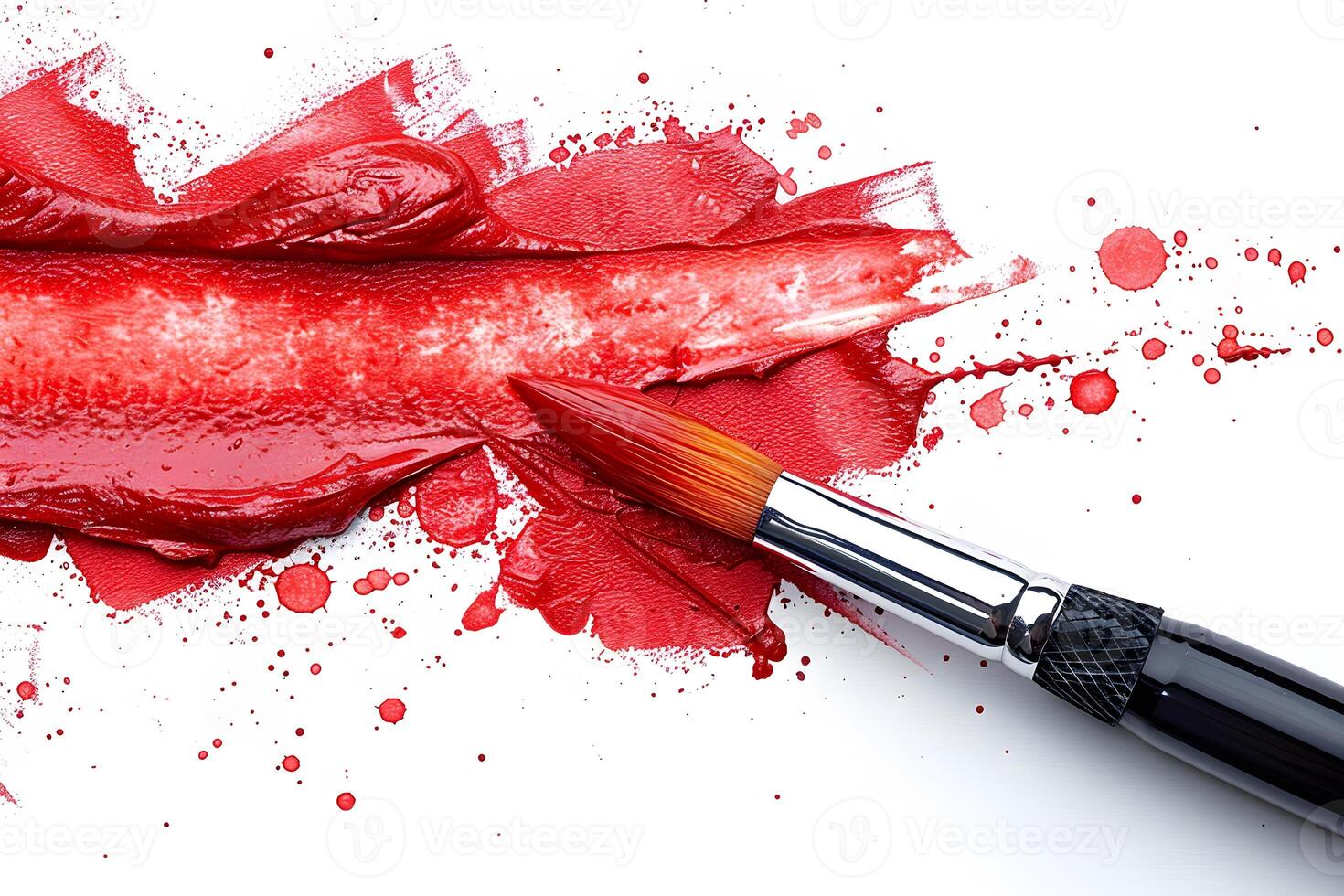 Vivid Red Brushstroke with Paint Splashes - Dynamic and Bold Abstract Art Design for Creative Projects photo