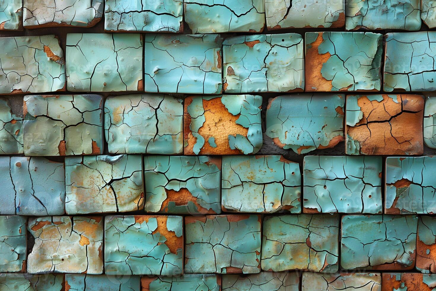 Rustic Weathered Wall Featuring Cracked, Peeling Paint Texture in Earthy Tones for Background or Design Element photo