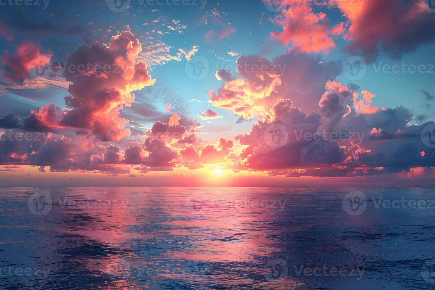 Serene Sunset Over Calm Ocean - Perfect for Posters, Cards, and Nature Displays photo