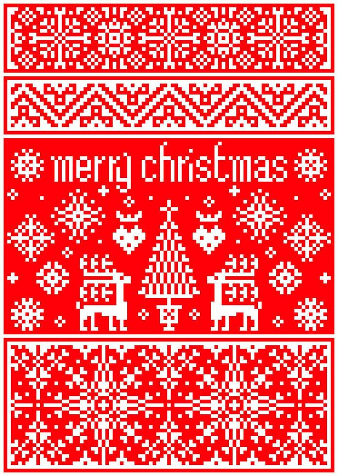 Christmas pattern illustration pattern, red background, Christmas wallpaper download, cross stitch pattern, high resolution, for printing, clothing decoration, embroidery, Christmas holiday vector