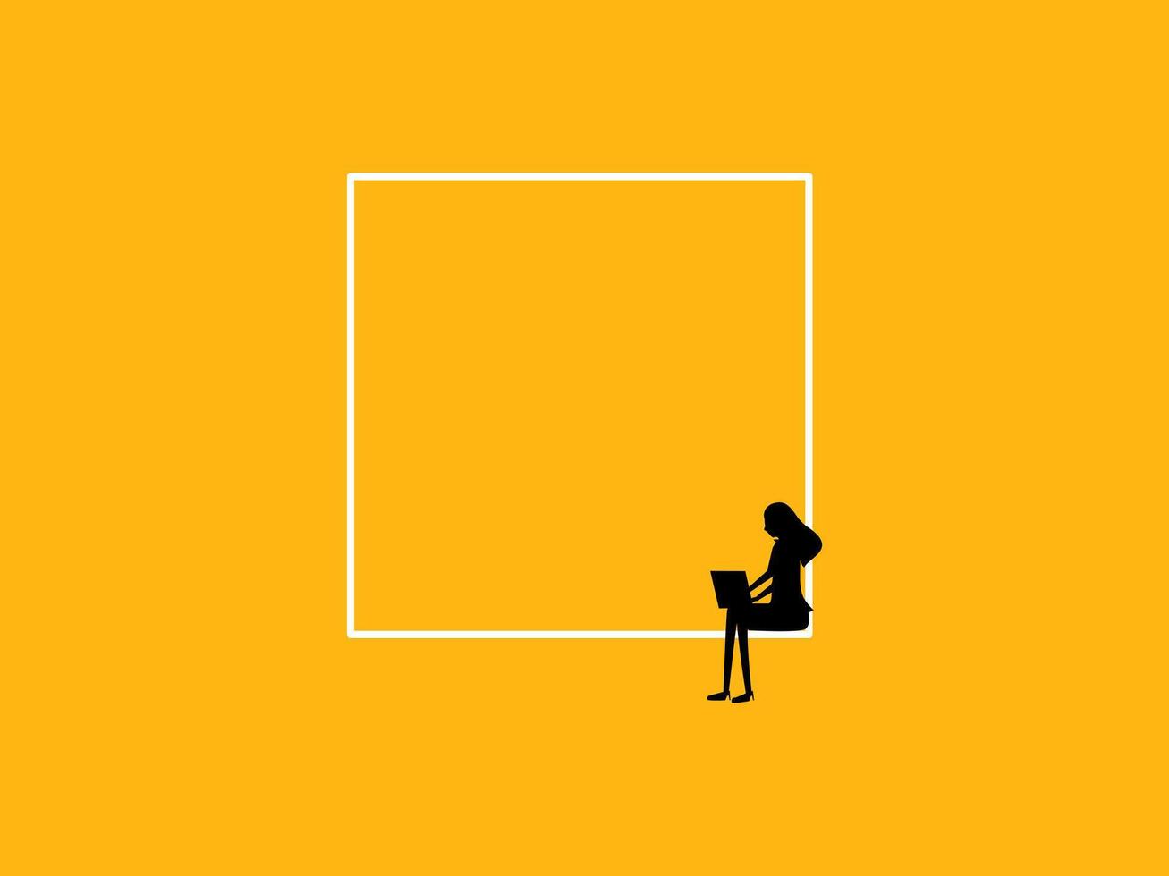 Businesswoman focused on working on laptop in frame vector