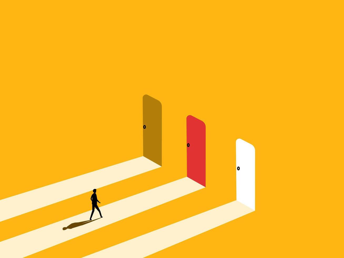 Having a goal, inspiration, choosing success. Businessman chooses the red door vector