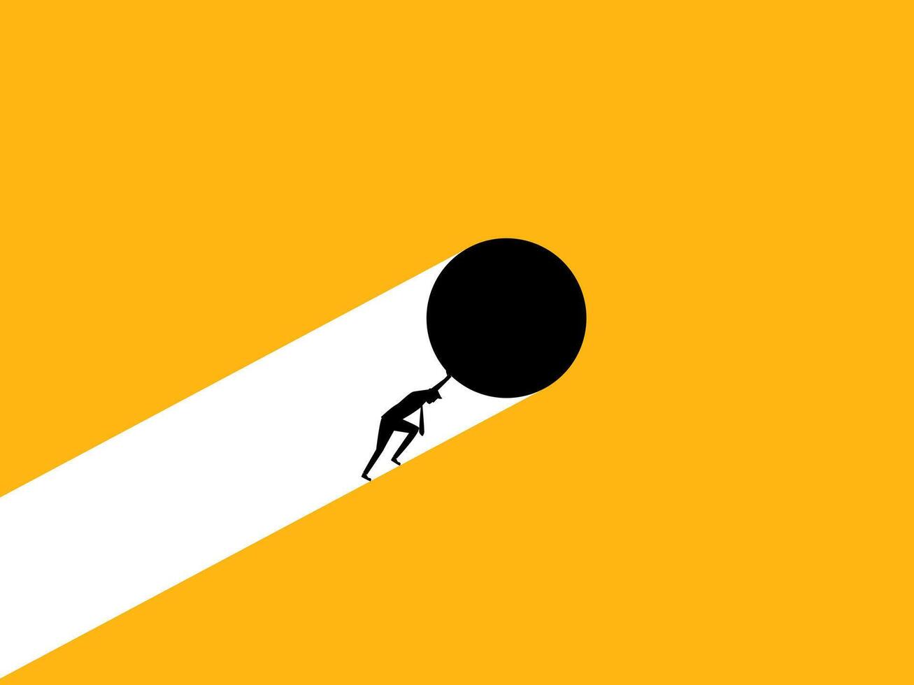 Determination and effort. Businessman pushing a rock up hill vector