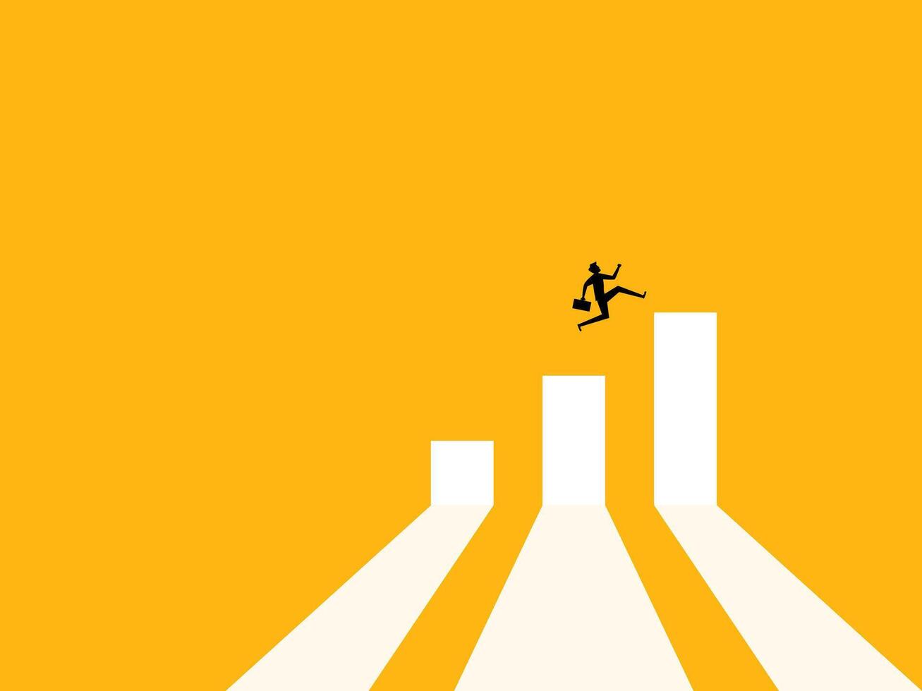 Business growth, increase revenue and profit. Businessman jumping on bar chart vector