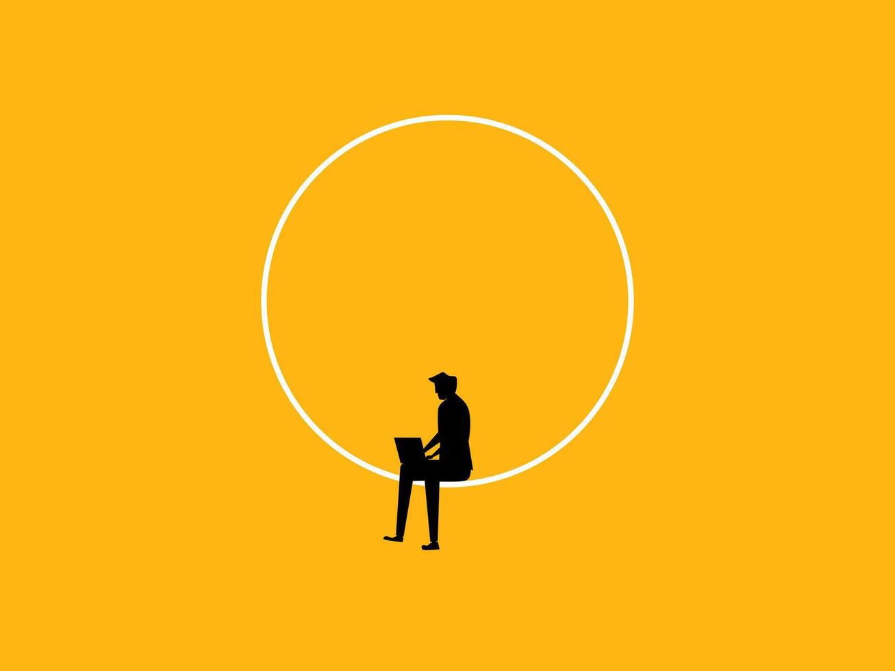 Businessman focused on working on laptop in circle vector