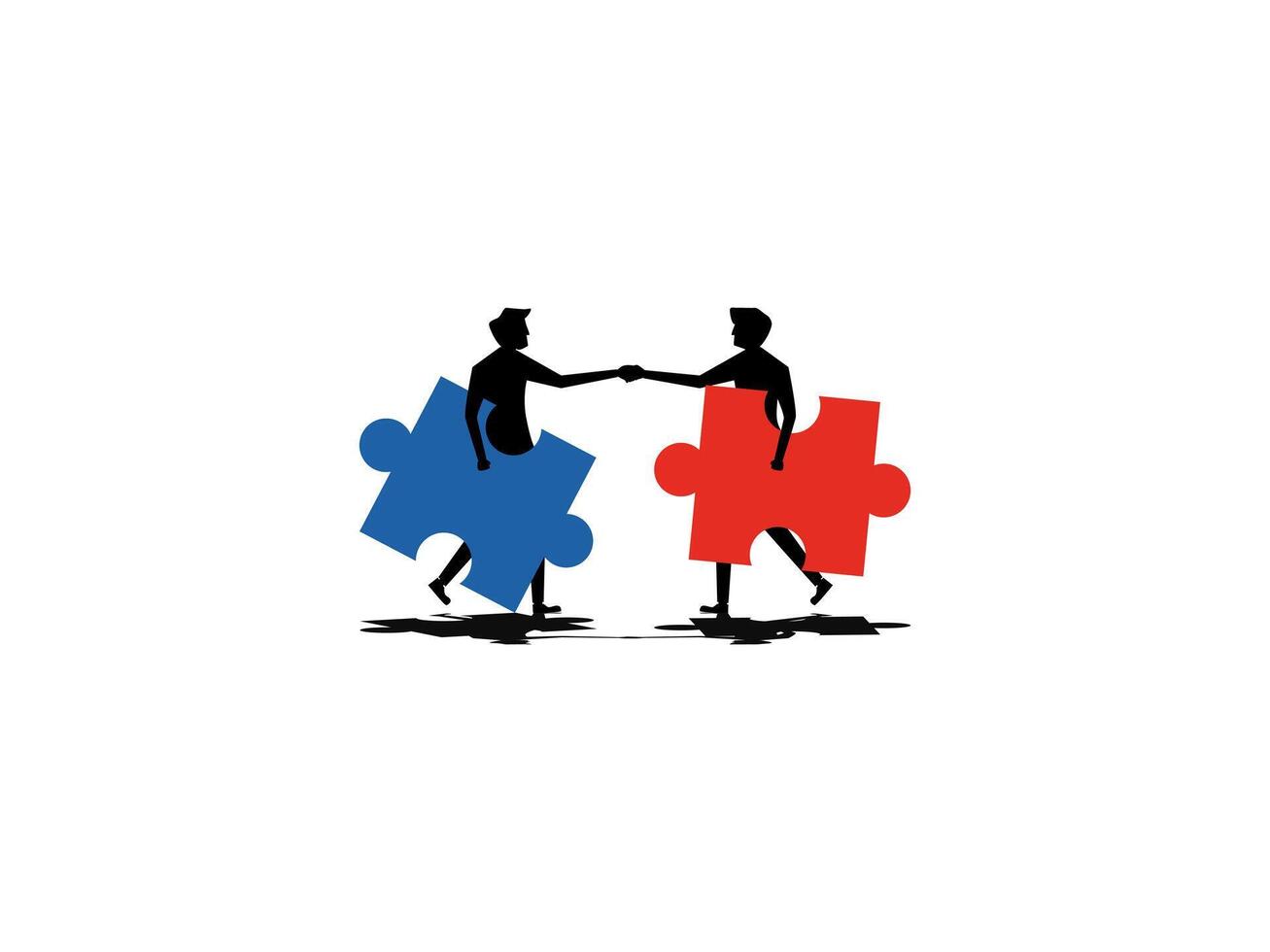 two people holding puzzle pieces together vector