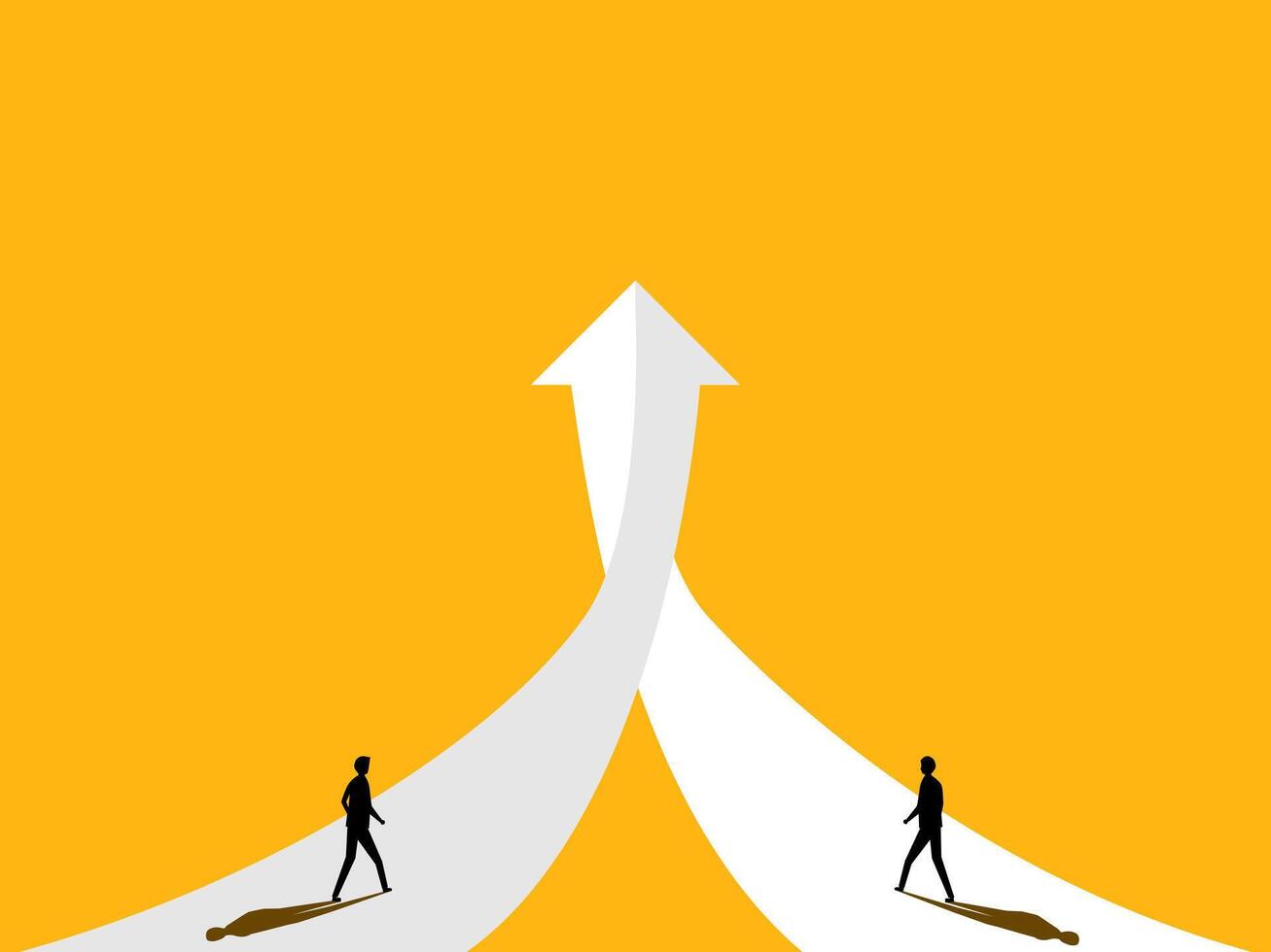 Merge. Two different businessmen with the same goal vector