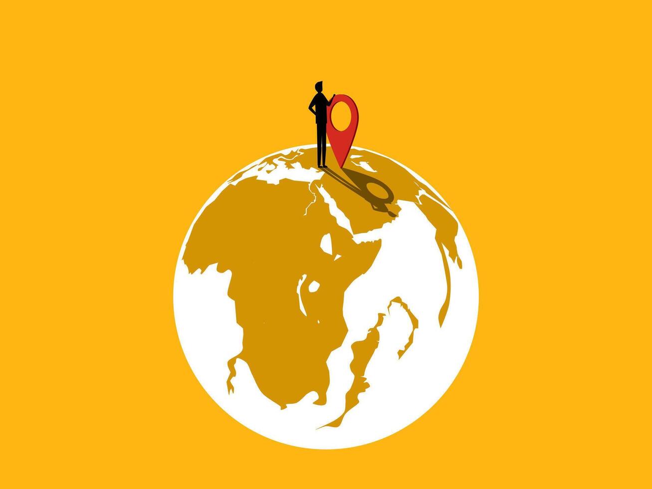 Expanding business worldwide. Businessman standing with a pin on the earth vector