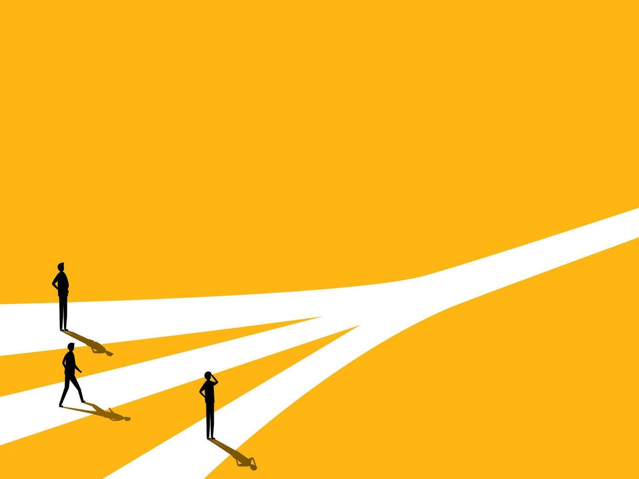 Different businessman walk the same path for opportunities vector