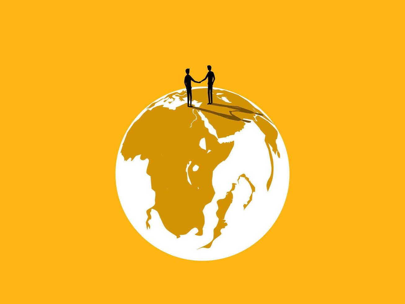 Business cooperation. Two businessmen shaking hands and agreeing on the earth vector