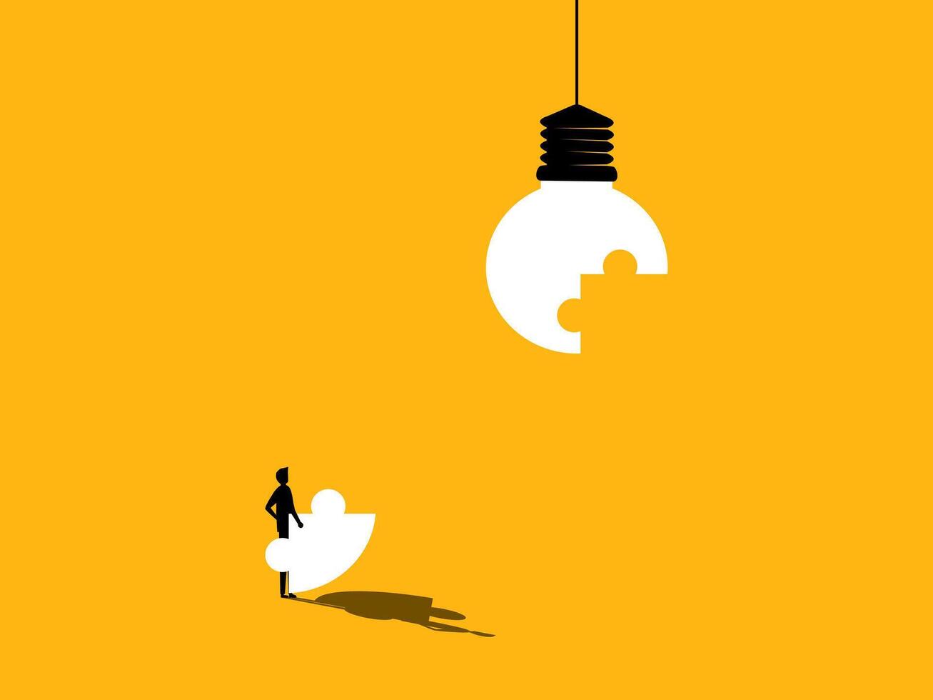 Creativity. Businessman completes light bulb with jigsaw puzzle vector