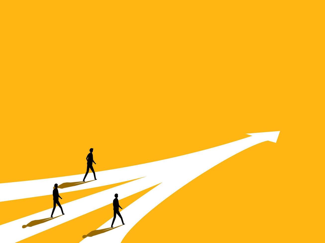 Same goal. Different businessmen walk the same path for opportunities vector
