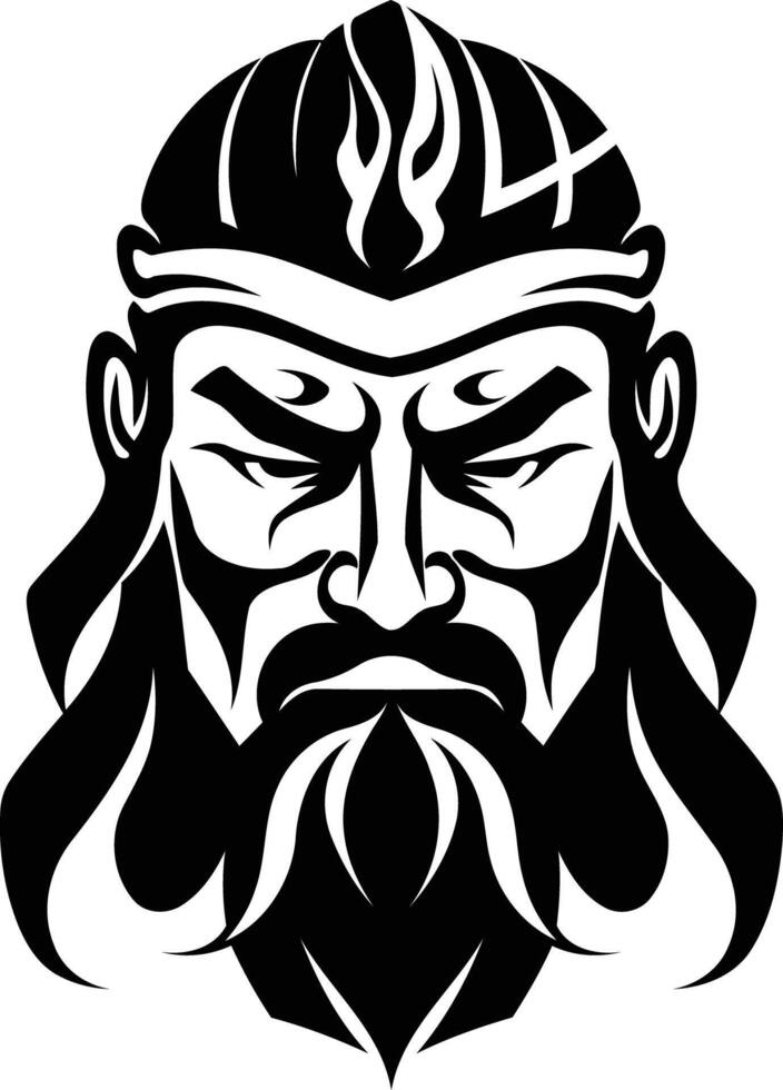 A chinese warrior with a beard and a hat vector