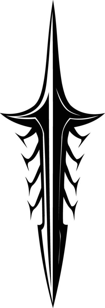 A black and white logo of a sword vector