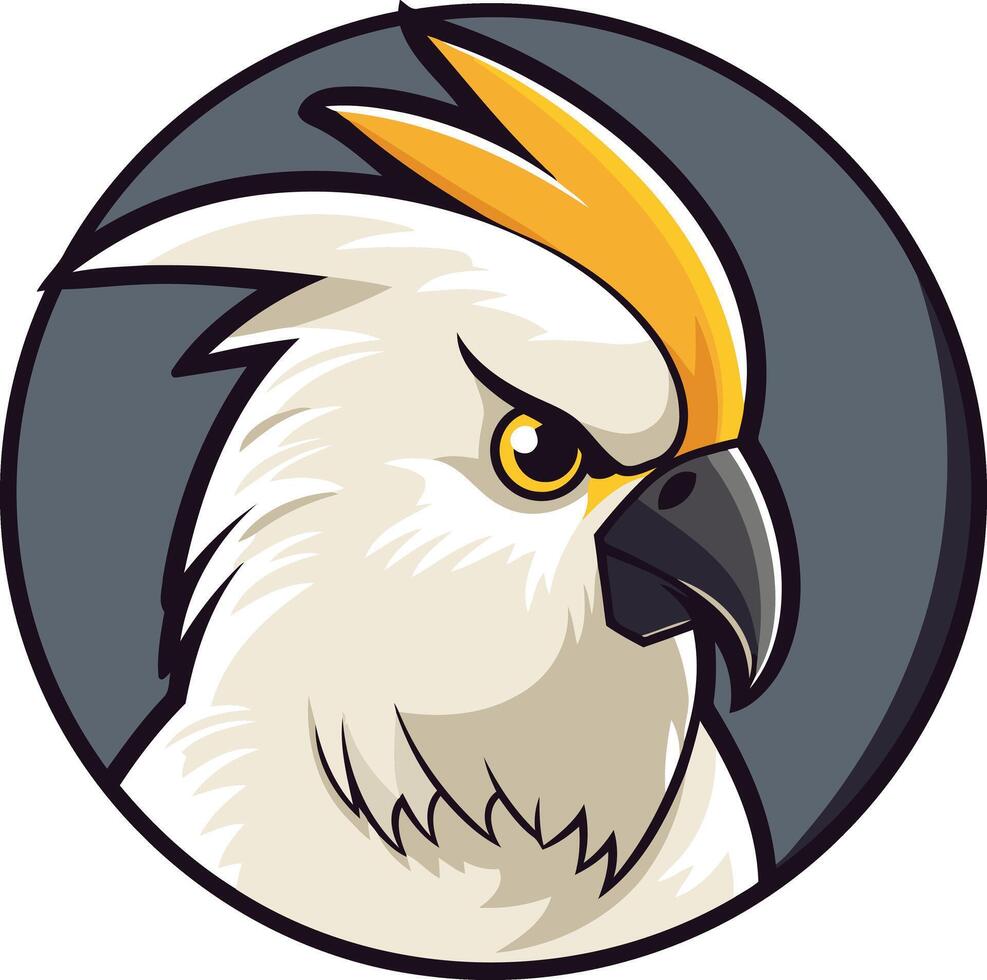 A white cockatoo with yellow beak and yellow feathers vector